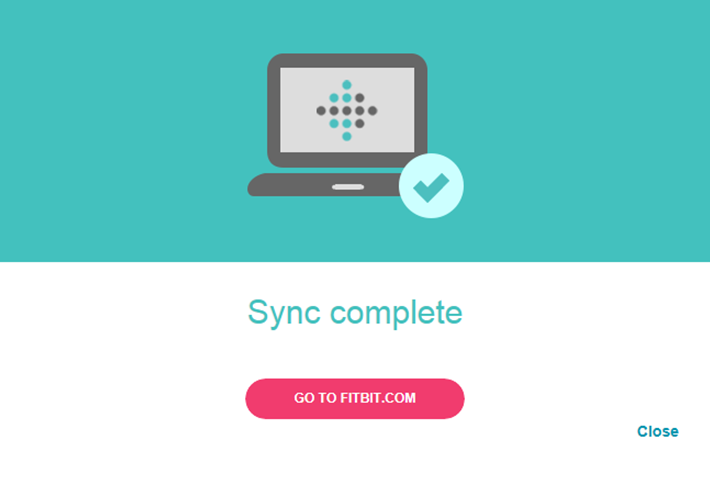 FitBit app confirming a successful synchronization operation.