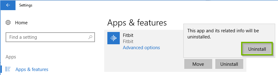 Uninstall confirmation box. Screenshot.
