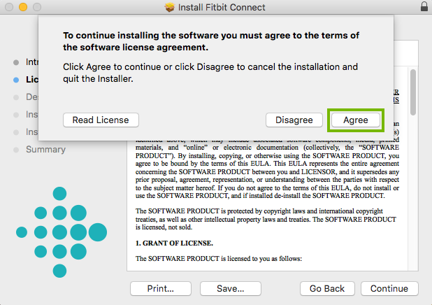 Installer lincense conformation with agree button highlighted