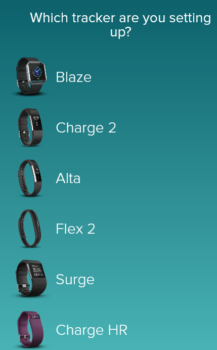 List of Fitbit products. Screenshot.