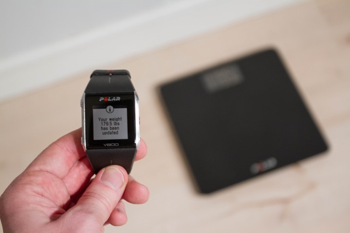 Polar device displaying captured information from the Polar scale on-screen.