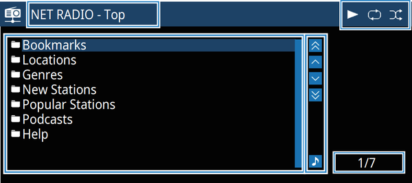 Net radio station browsing screen on TV.