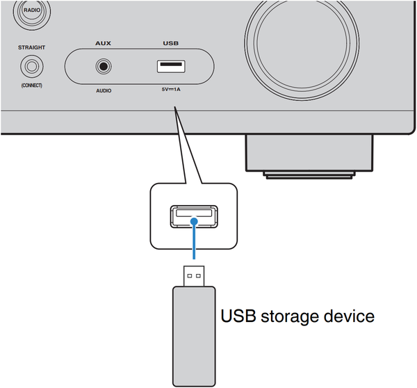 USB device being connected to unit. Illustration.