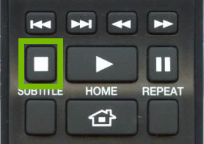 Stop button highlighted on remote.