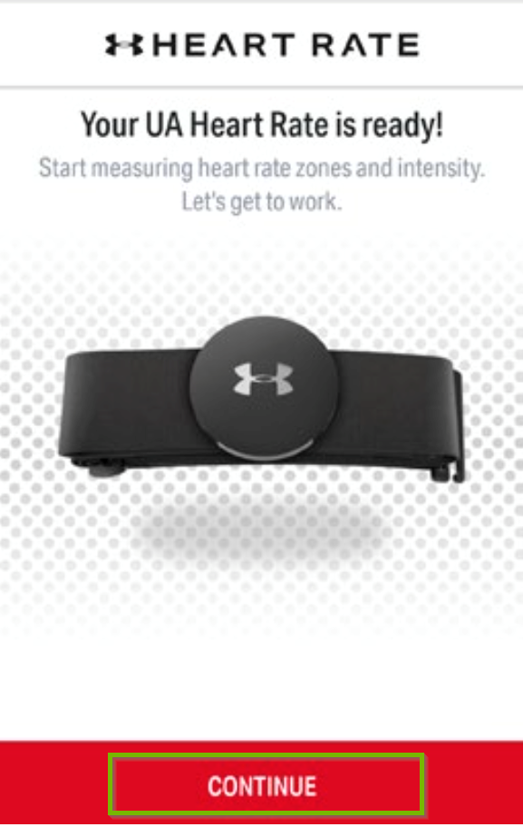 UA Record successful connection of device screen. Continue button highlighted.