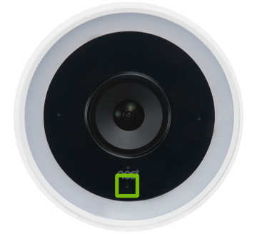 Reset button location highlighted on front of camera