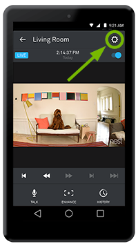 Gear symbol pointed out on mobile app screen