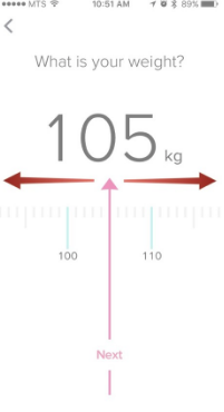 Weight input screen.