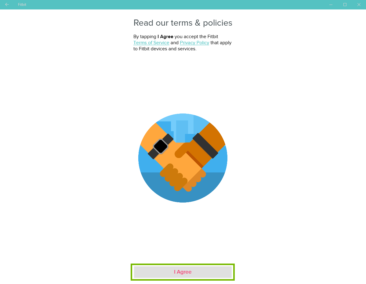 Fitbit app with I agree highlighted