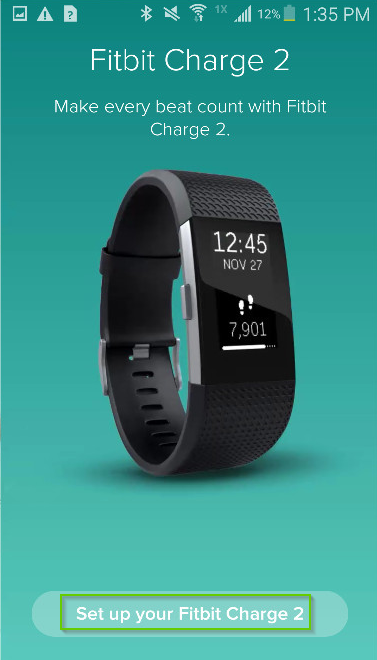 Fitbit app screenshot with Set up your fitbit device is highlighted