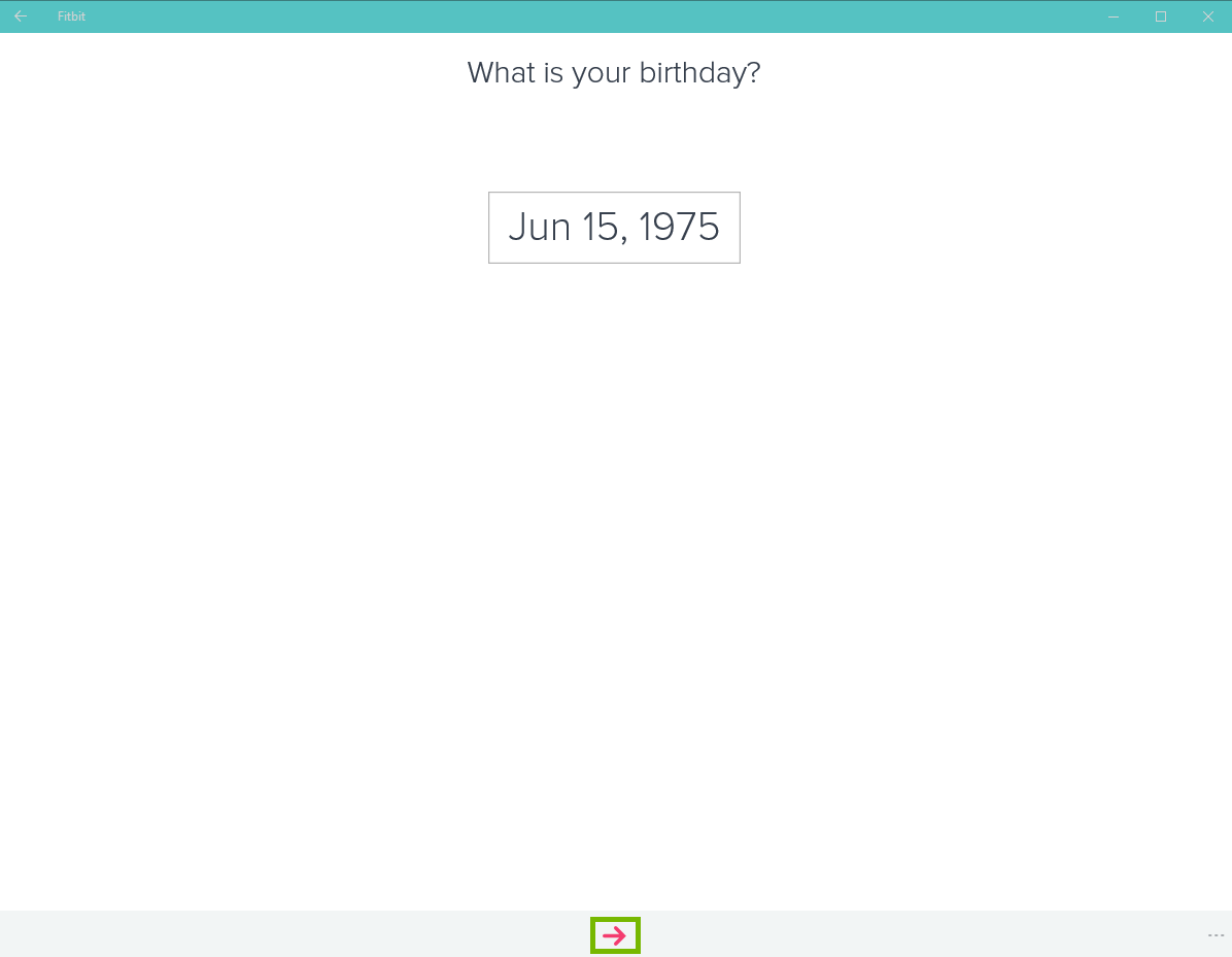 Fitbit app with birthday showing and arrow highlighted