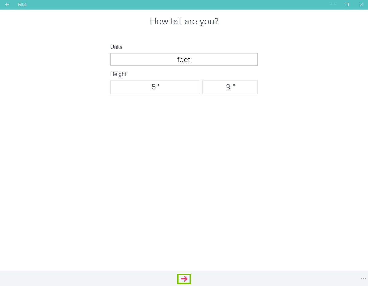 Fitbit app with hight listed and arrow highlighted
