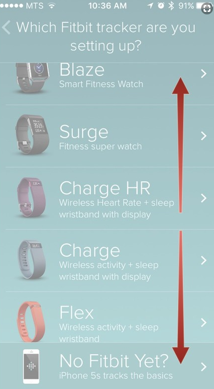 List of fitbit chargers with red arrows pointing up and down
