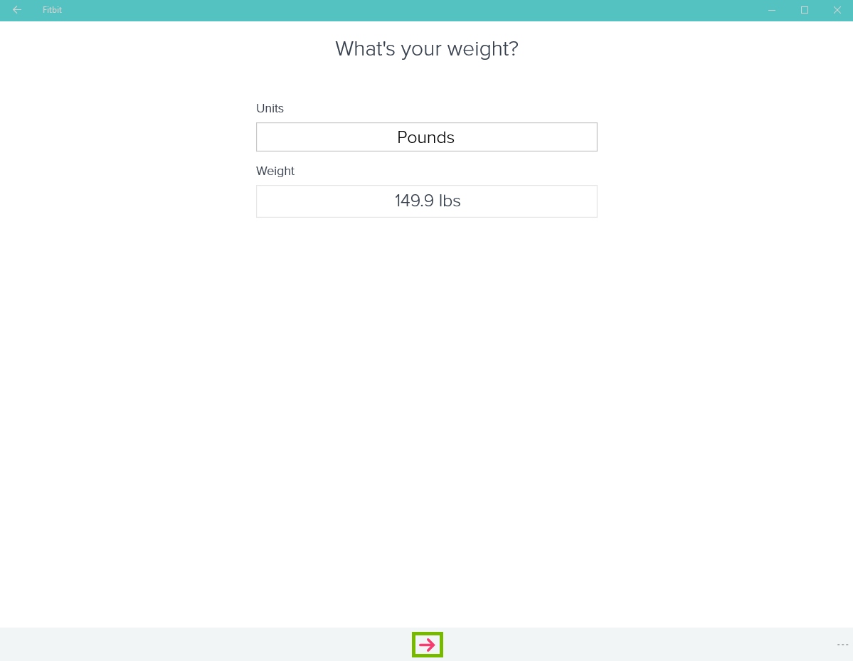 Fitbit app with weight listed and arrow highlighted