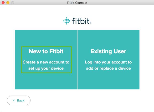 Fitbit app with New to Fitbit highlighted