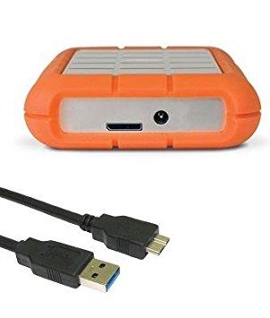 Example of an external hard drive and its supplied USB cable.
