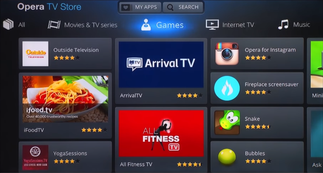 Opera TV store on Blu-ray player.