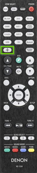 Denon remote showing the HEOS button