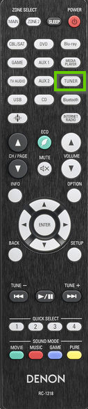 Denon remote with tuner circled