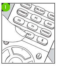 A diagram showing the net button on an onkyo remote.