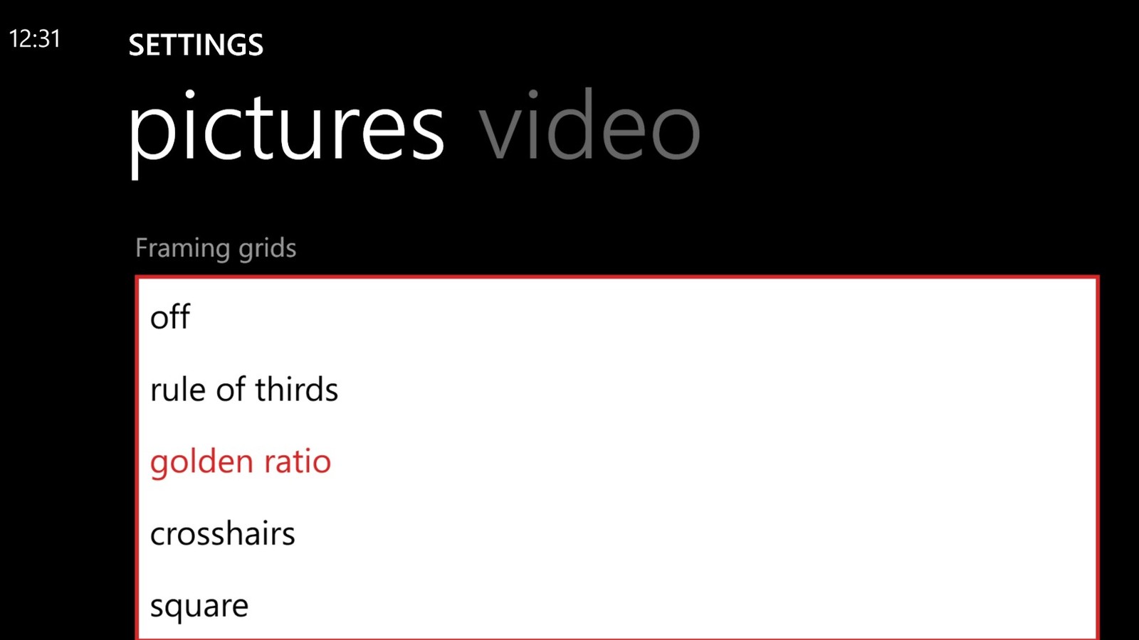 Framing grid settings. Screenshot.
