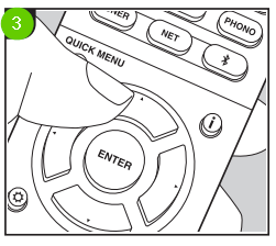An onkyo remote showing the directional cursors.