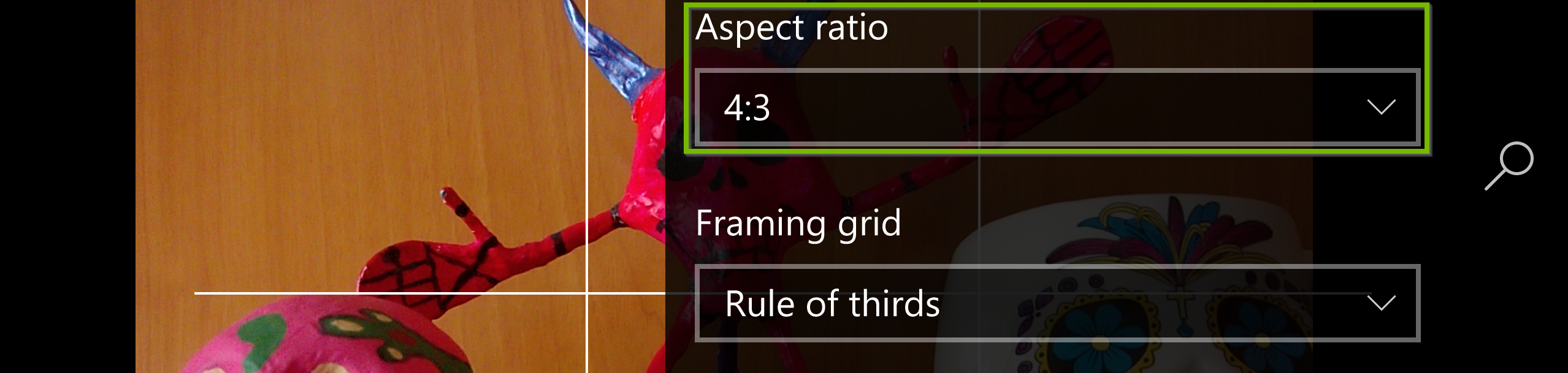 Aspect ratio settings. Screenshot.