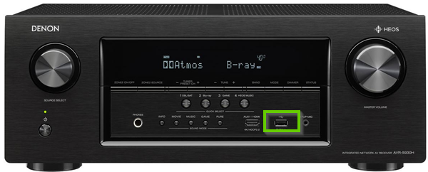 Denon 930 showing the USB port in the front