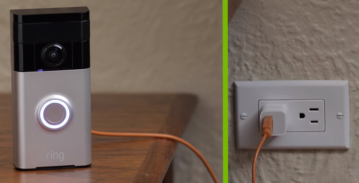 Ring Video Doorbell plugged into power outlet.
