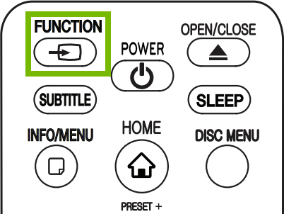 Function button highlighted on remote.