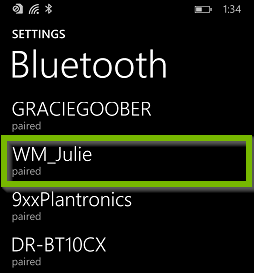 Bluetooth device paired with phone. Screenshot.