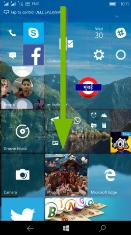 Swiping down on smartphone main screen.