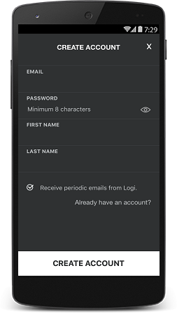 Harmony app create an account screen.
