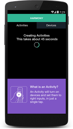 Harmony app creating activities for the equipment added to the app.