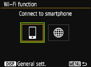 Wi-Fi Function page with Connect to smartphone highlighted