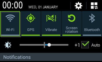 Quick Settings with the Wi-Fi button highlighted