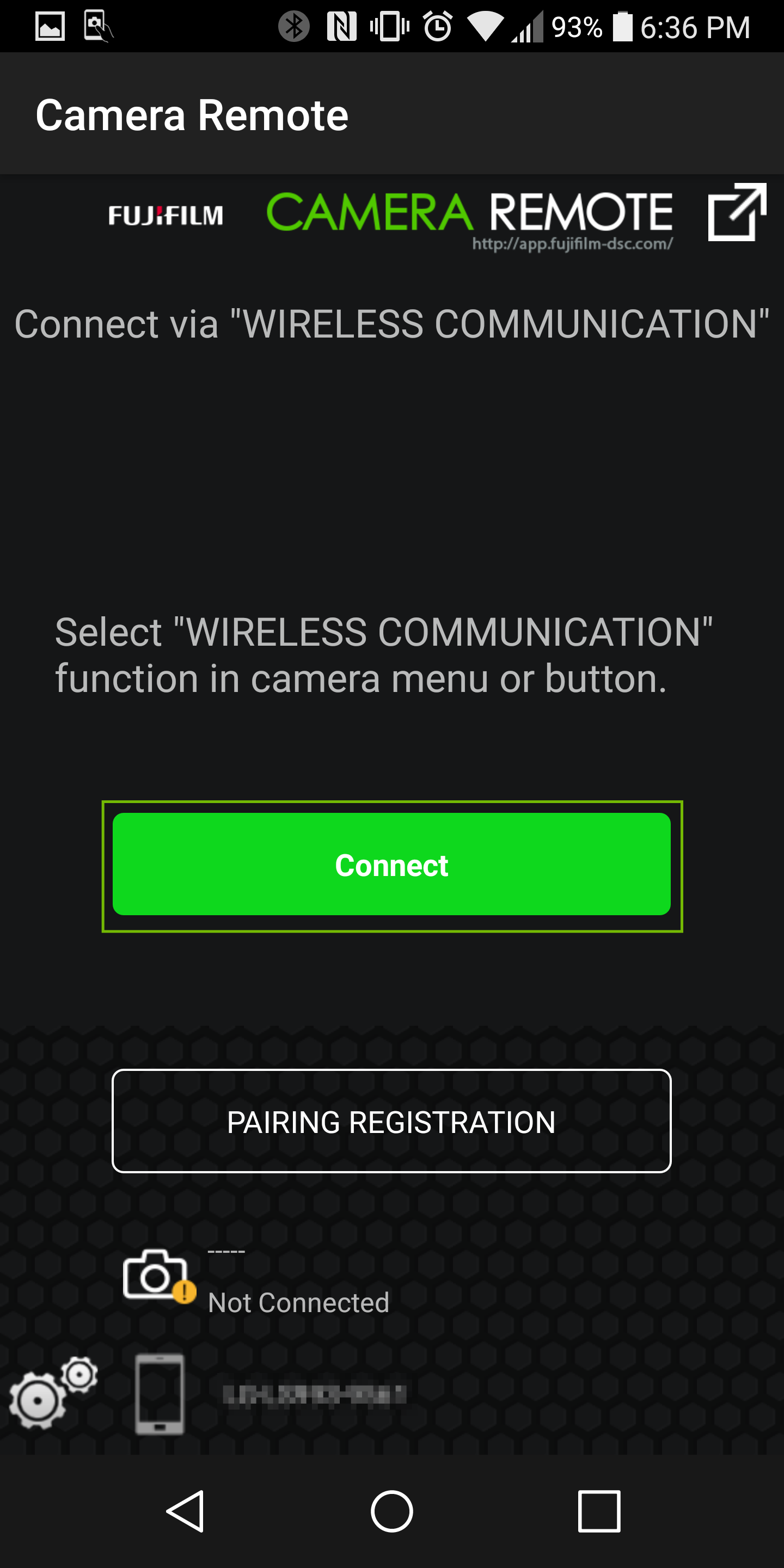 screenshot of the app with connect highlighted