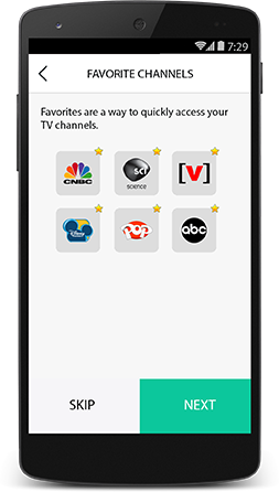 Harmony app allowing the user to set up favorite channels.