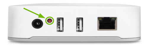 Rear of hub with reset button highlighted