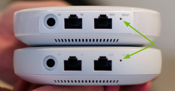 Reset button pointed out on rear of both types of hubs
