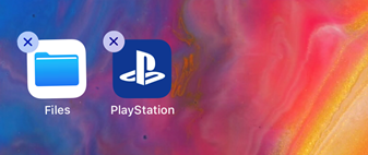 iOS main screen with PlayStation app that has an X in the upper left corner. Screenshot.