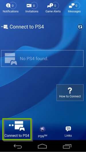 PlayStation App with Connect to PS4 selected. Screenshot.