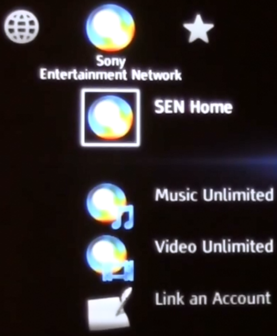 Accessing SEN from Blu-ray menu.