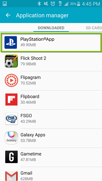 PlayStation App within the Application manager screen.