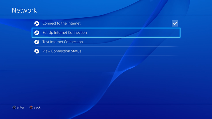 Network settings screen with Set Up Internet Connection option selected. Screenshot.