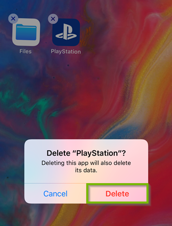 Delete PlayStation confirmation box with Delete highlighted. Screenshot.