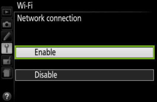 Wi-Fi settings with enable highlighted.