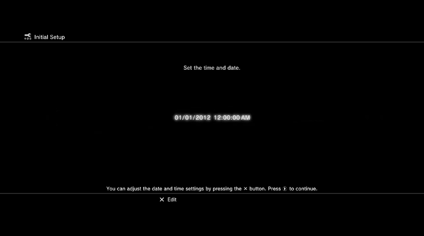 Current date and time input screen.