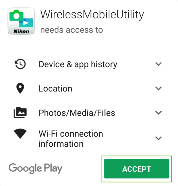 Extra permissions prompt with Accept highlighted.