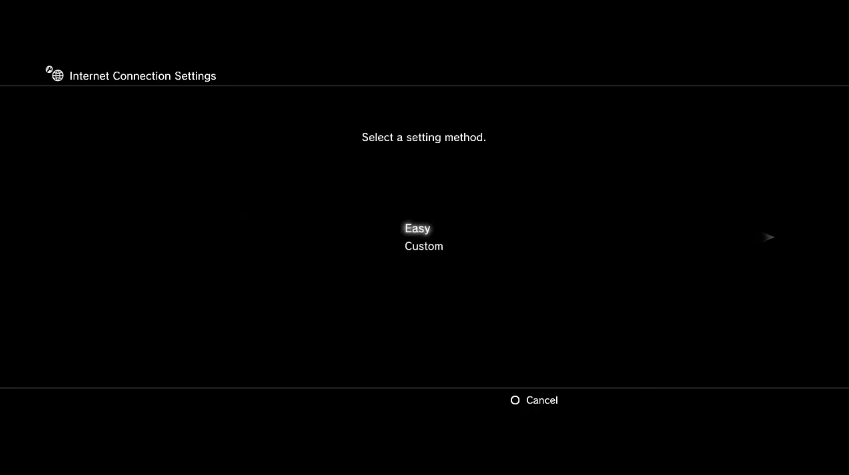 Internet connection setup method selection screen. Screenshot.